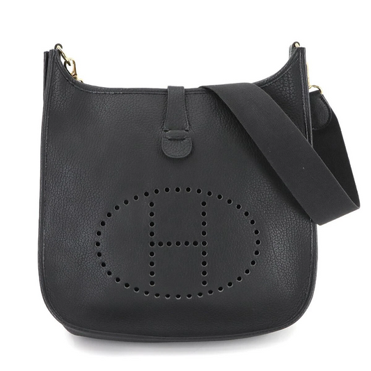 HERMES Evelyne GM Shoulder Bag Fjord Leather Black Purse