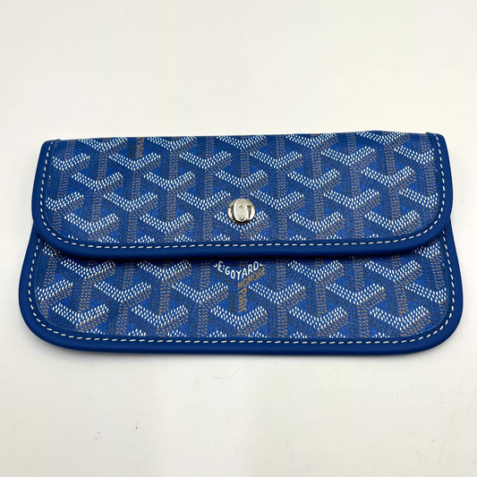 GOYARD Saint Louis Pochette Blue Canvas Leather Pouch Wallet