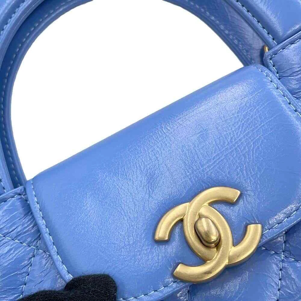 CHANEL Matelasse Mini Shopping Bag 2-Way Bag Size Mini Shiny Calf Leather Light Blue