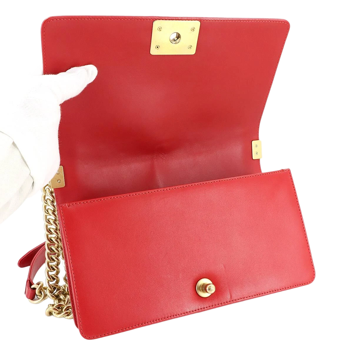 CHANEL BOY CHANEL Chain Shoulder Bag Leather Red Purse