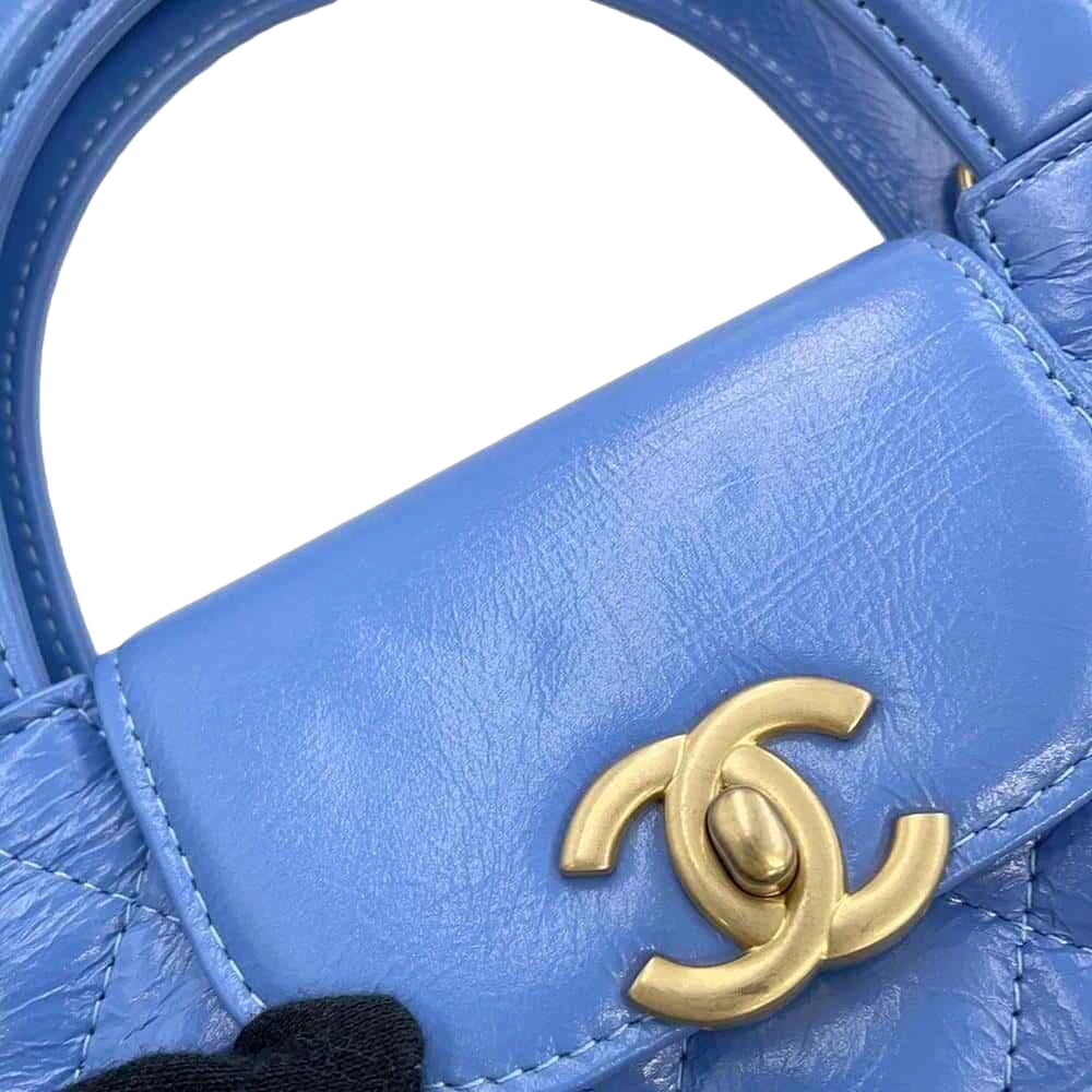 CHANEL Matelasse Mini Shopping Bag 2-Way Bag Size Mini Shiny Calf Leather Light Blue