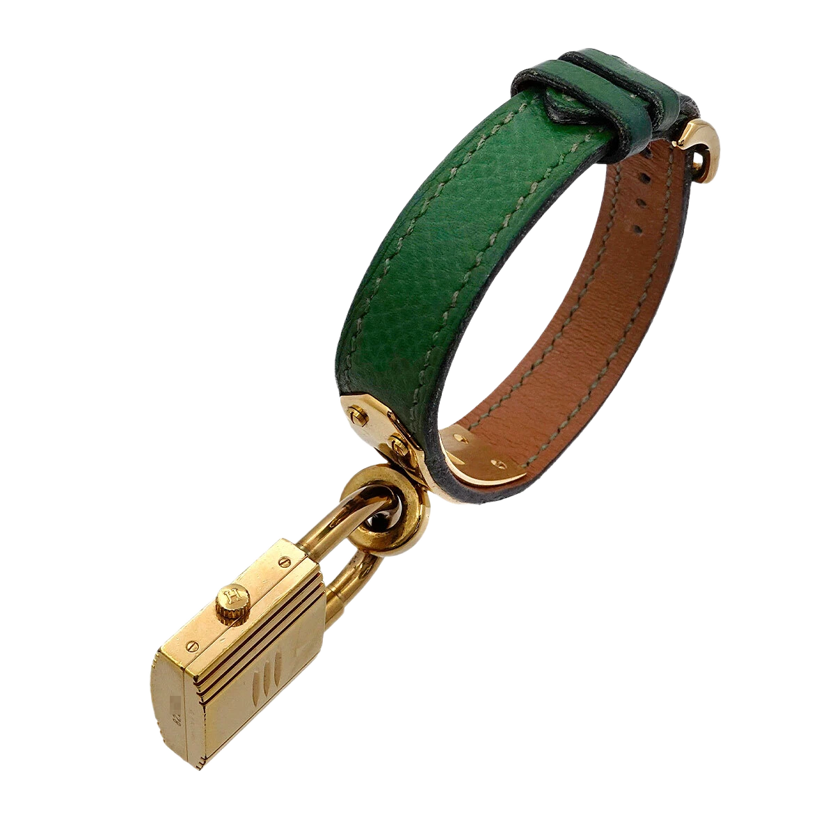 HERMES Kelly Watches Quartz Gold Dial Green Vintage Cadena Ladies Watch