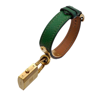 HERMES Kelly Watches Quartz Gold Dial Green Vintage Cadena Ladies Watch