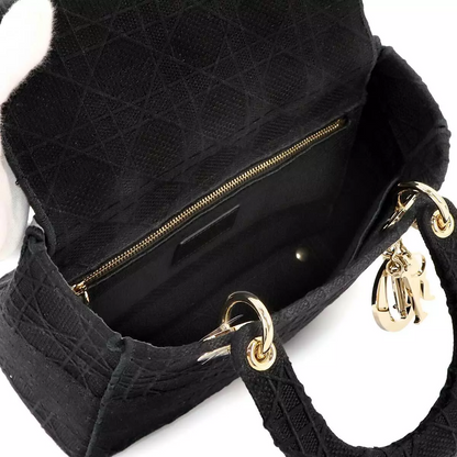 Christian Dior Lady D-Lite Medium Hand Shoulder Bag Canvas Black