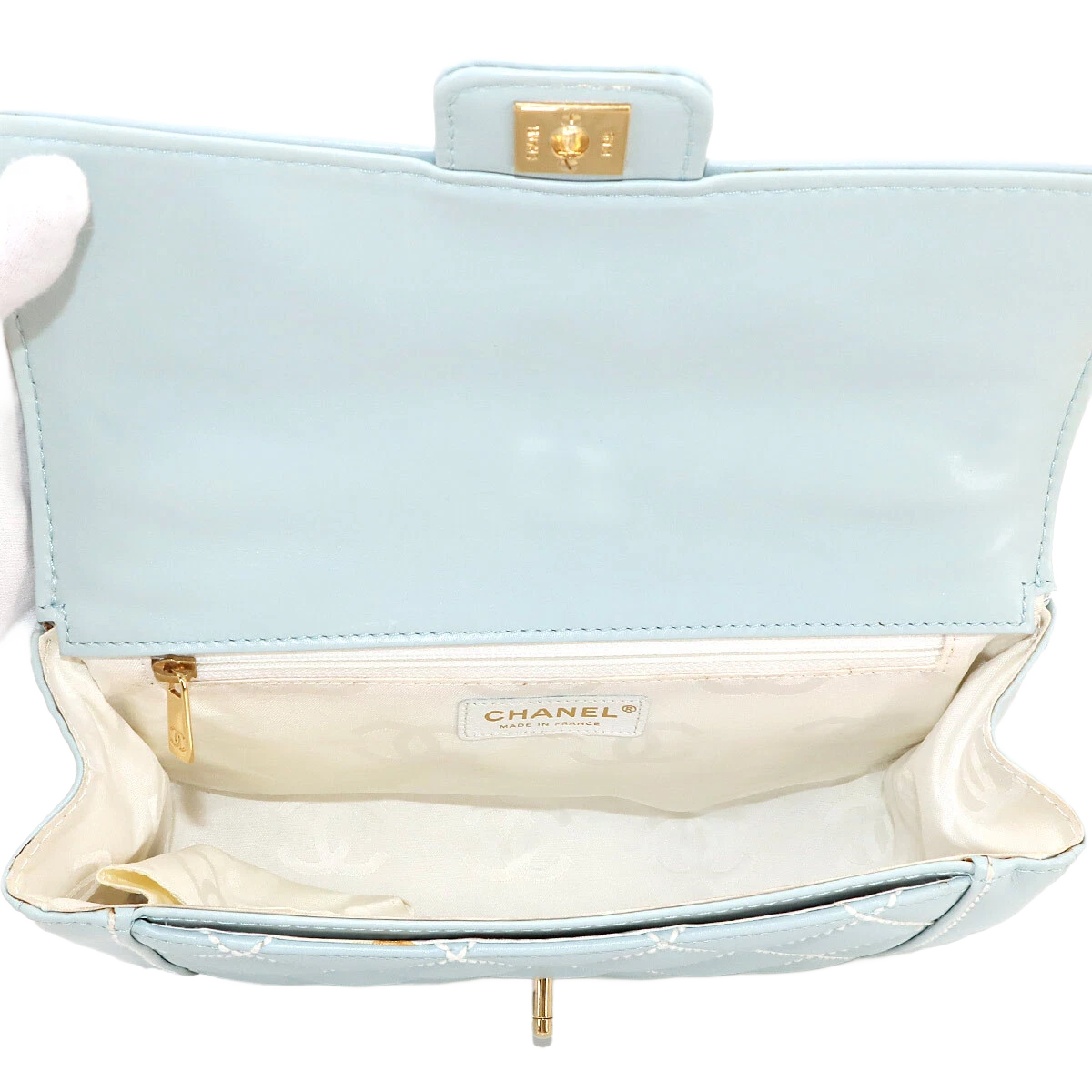 CHANEL Matelasse Wild Stitch Hand Bag Leather Light Blue