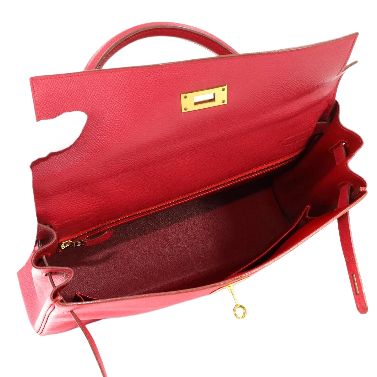 HERMES Kelly 32 2-Way Hand Shoulder Bag Couchevel Epsom Rouge Vif Purse