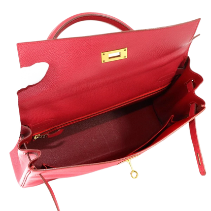 HERMES Kelly 32 2-Way Hand Shoulder Bag Couchevel Epsom Rouge Vif Purse