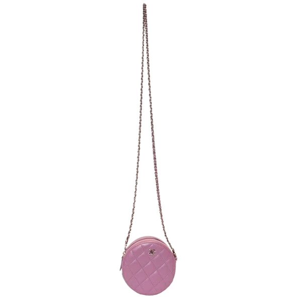 Chanel Matelasse Round Chain Shoulder Bag Lambskin Purple
