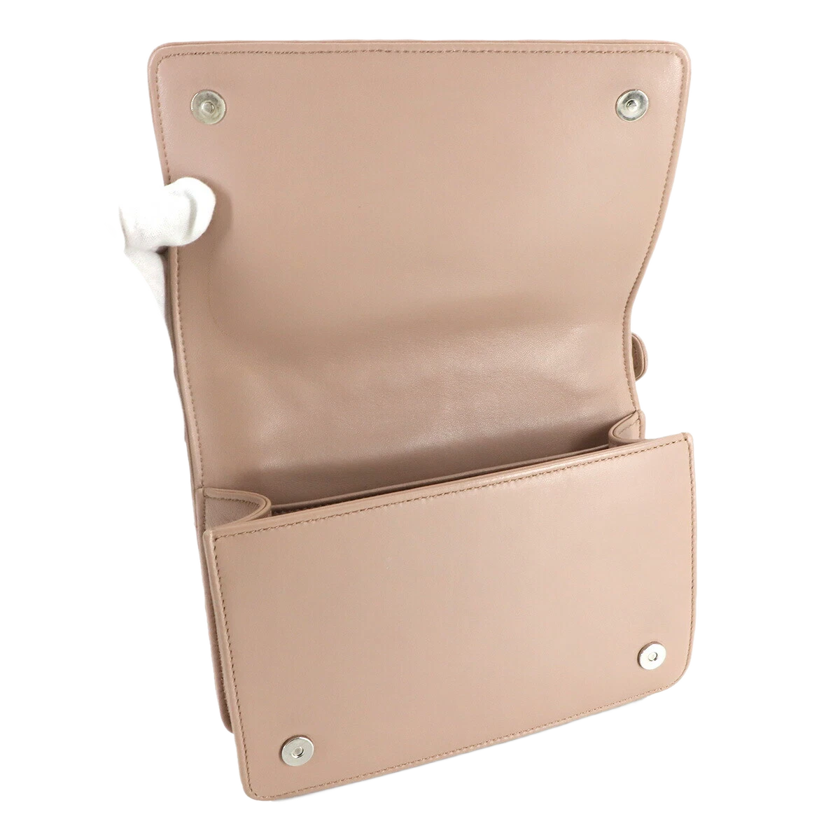 MIUMIU Matelasse Hand Chain Shoulder Bag Leather Pink Beige