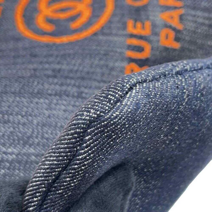 CHANEL Deauville Clutch Bag Denim Navy Orange