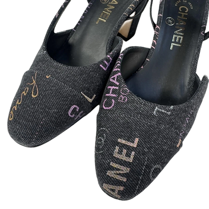 CHANEL Dark Gray Multi Denim Women's Sandals