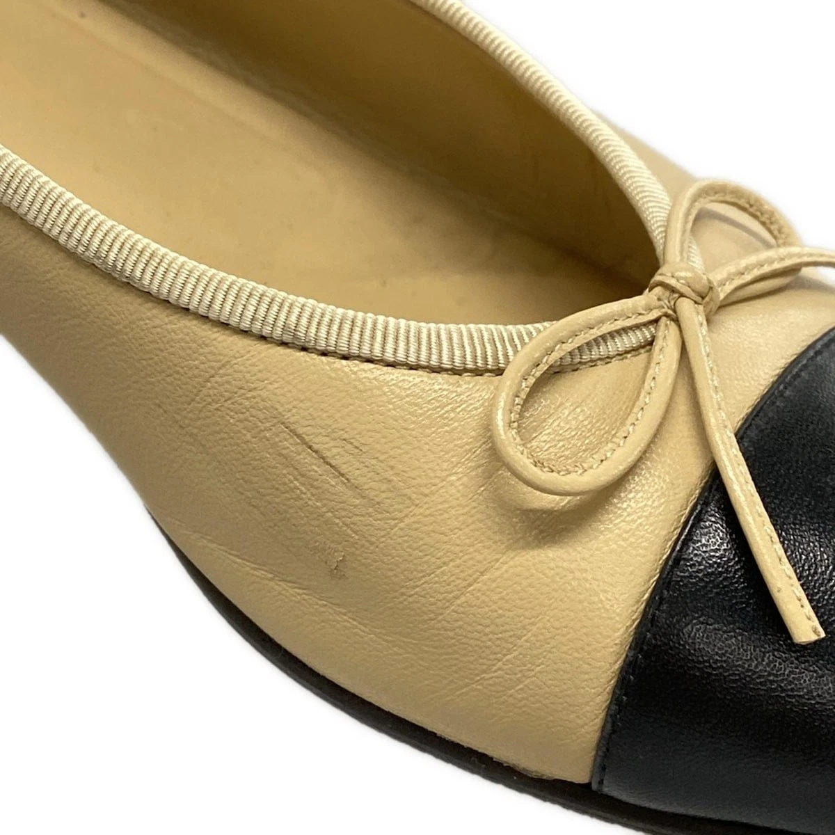 CHANEL Beige Black Lambskin Women's Shoes