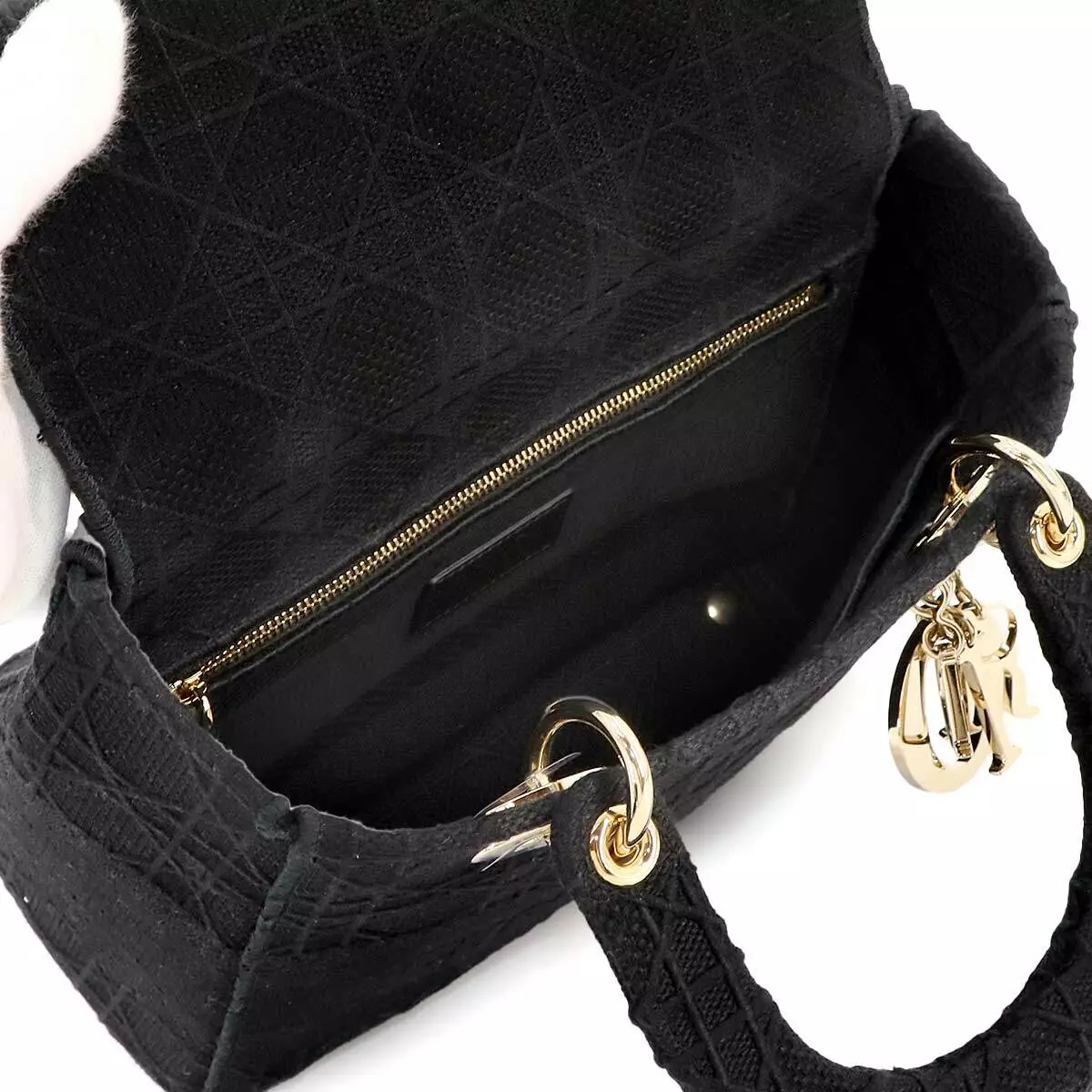 Christian Dior Lady D-Lite Medium Hand Shoulder Bag Canvas Black