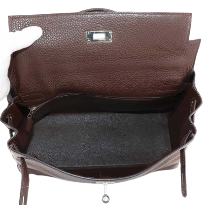 HERMES Kelly 32 Hand Shoulder Bag Taurillon Clemence Cacao Purse