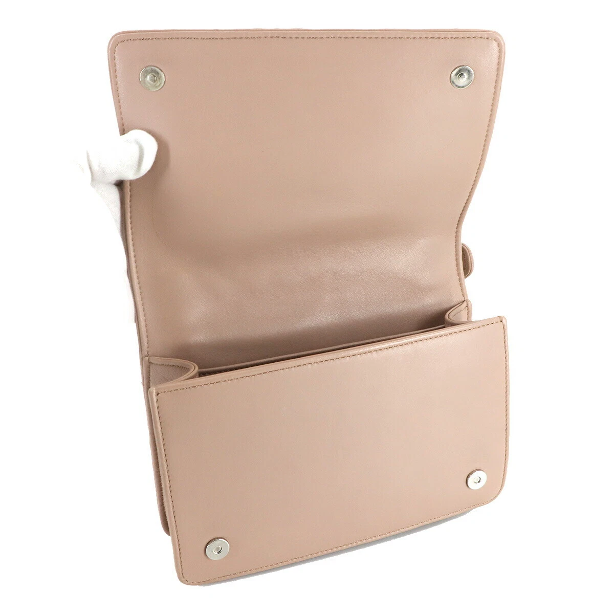 MIUMIU Matelasse Hand Chain Shoulder Bag Leather Pink Beige