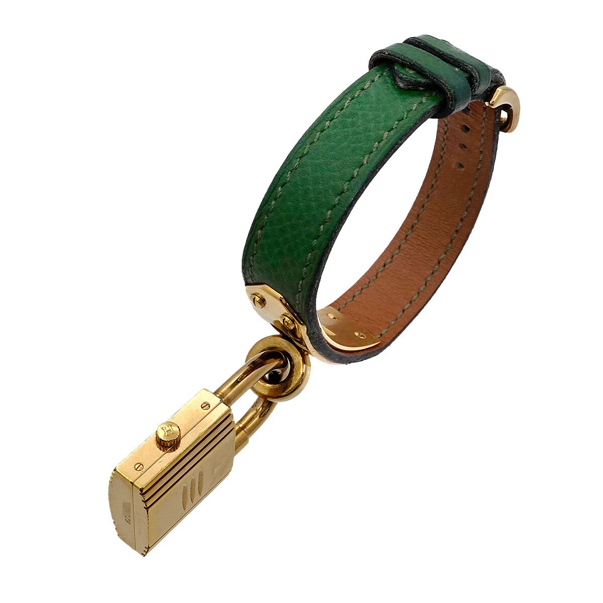 HERMES Kelly Watches Quartz Gold Dial Green Vintage Cadena Ladies Watch