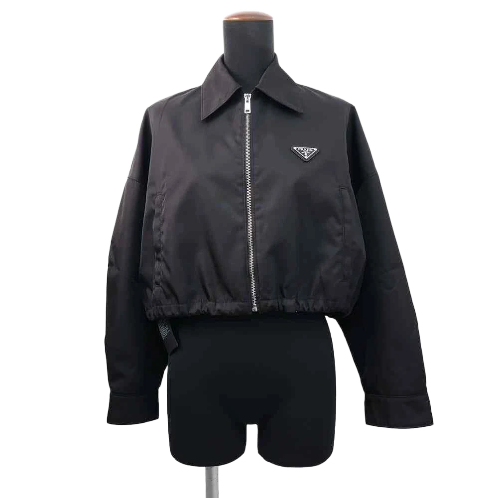 PRADA Re-Nylon Cropped Blouson Jacket Size 36 Nylon 100% Black