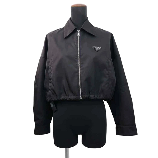 PRADA Re-Nylon Cropped Blouson Jacket Size 36 Nylon 100% Black