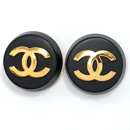 Chanel CC Logos Round Clip-On Earrings in Gold & Black