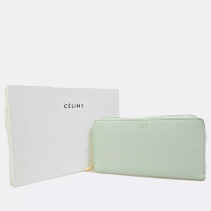 CELINE Logo Around Zipper Long Wallet – Light Green Leather