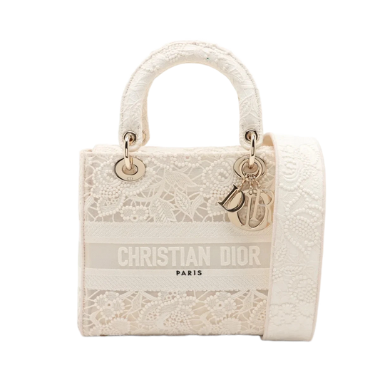 Christian Dior Lady Dee Light Medium Racing 2 Way Handbag White