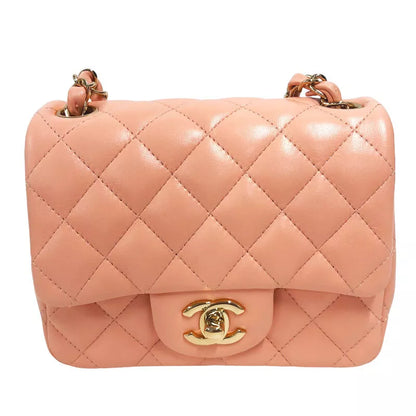 CHANEL Mini Matelasse 18 Shoulder Bag Pink Lambskin with Gold Hardware