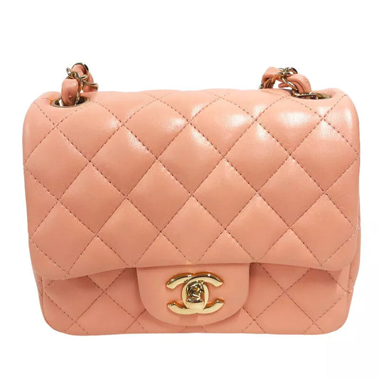 CHANEL Mini Matelasse 18 Shoulder Bag Pink Lambskin with Gold Hardware