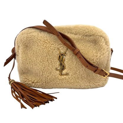 Saint Laurent Paris Lou Camera Bag in Beige Faux Shearling & Leather