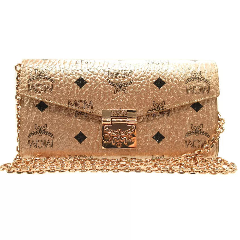 MCM Chain Shoulder Bag Long Wallet – Champagne Gold Leather