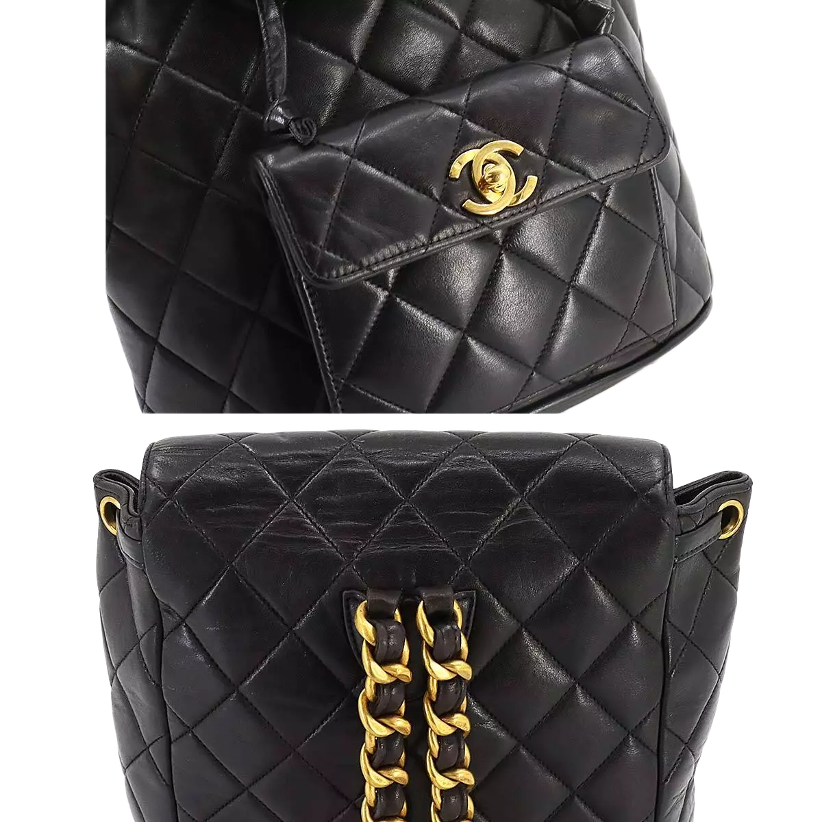 CHANEL Matelasse Chain Backpack Leather Black duma Purse Vintage