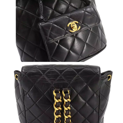 CHANEL Matelasse Chain Backpack Leather Black duma Purse Vintage