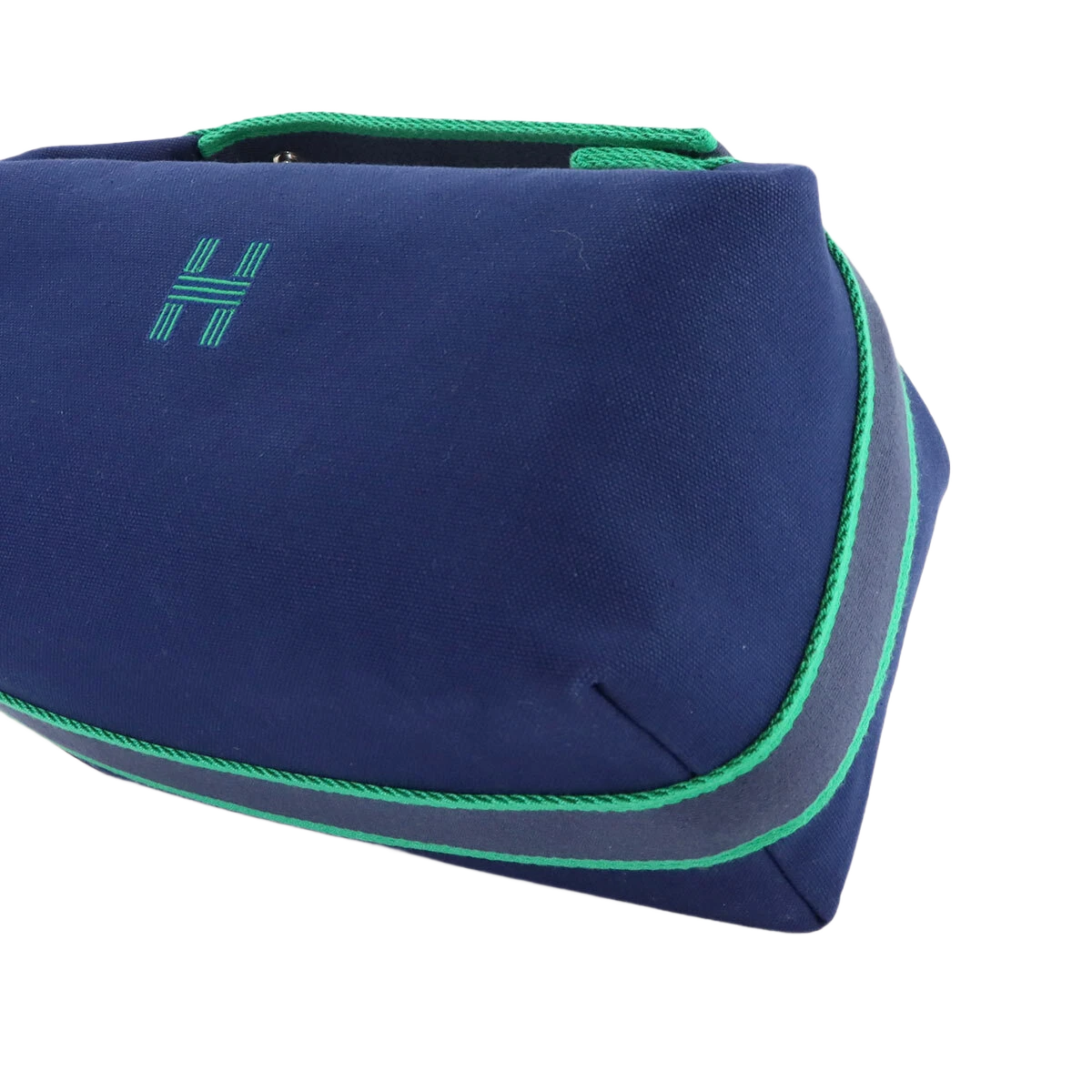 HERMES Bride a Brac GM Hand Bag Toile H Blue Marine Green Pouch