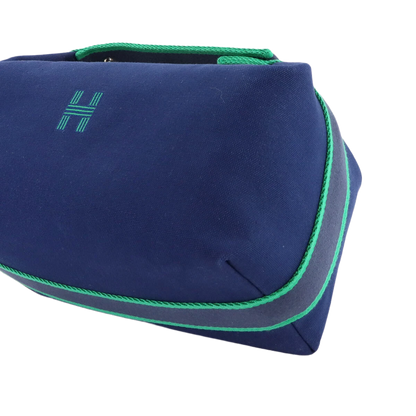 HERMES Bride a Brac GM Hand Bag Toile H Blue Marine Green Pouch