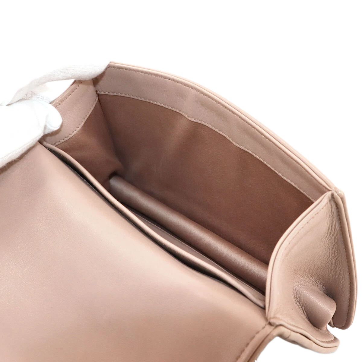 MIUMIU Matelasse Hand Chain Shoulder Bag Leather Pink Beige