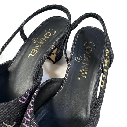CHANEL Dark Gray Multi Denim Women's Sandals