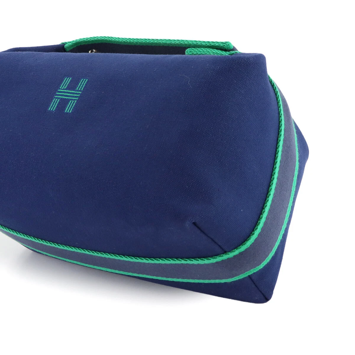 HERMES Bride a Brac GM Hand Bag Toile H Blue Marine Green Pouch