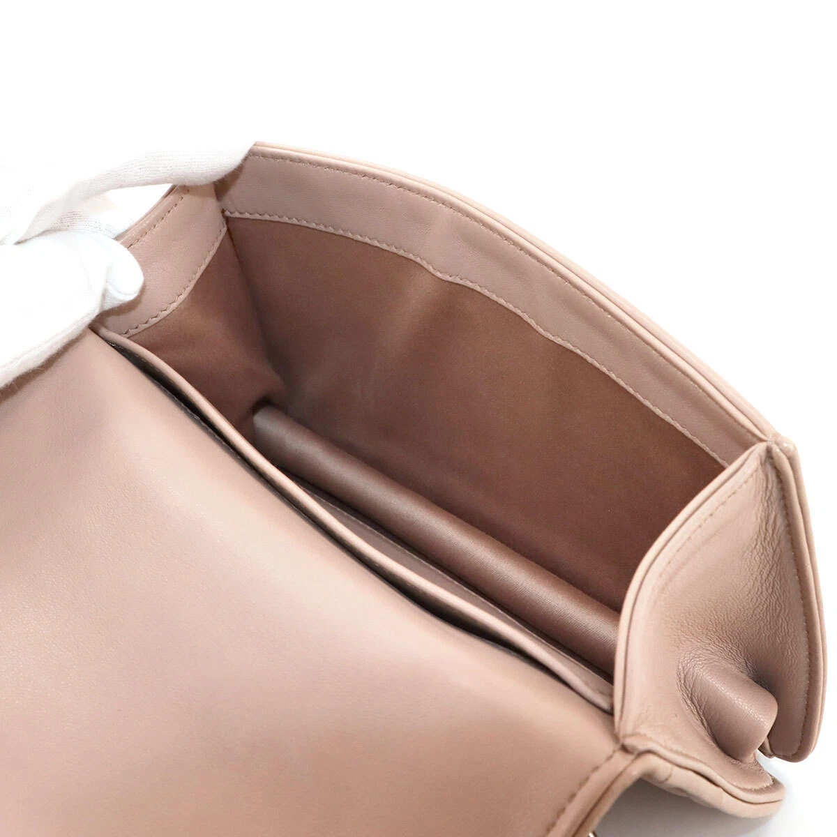 MIUMIU Matelasse Hand Chain Shoulder Bag Leather Pink Beige