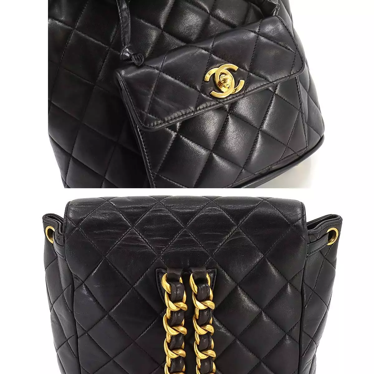 CHANEL Matelasse Chain Backpack Leather Black duma Purse Vintage