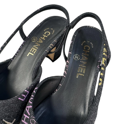CHANEL Dark Gray Multi Denim Women's Sandals