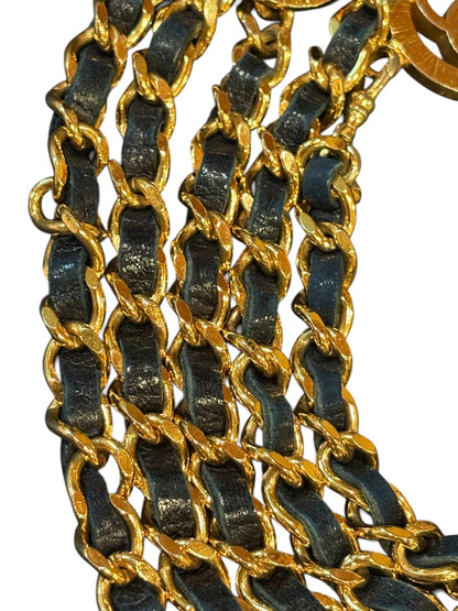 Chanel CC Logo Chain Belt in Gold with Navy Leather