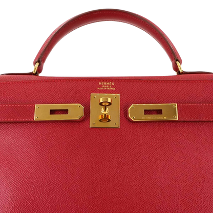 HERMES Kelly 32 2-Way Hand Shoulder Bag Couchevel Epsom Rouge Vif Purse