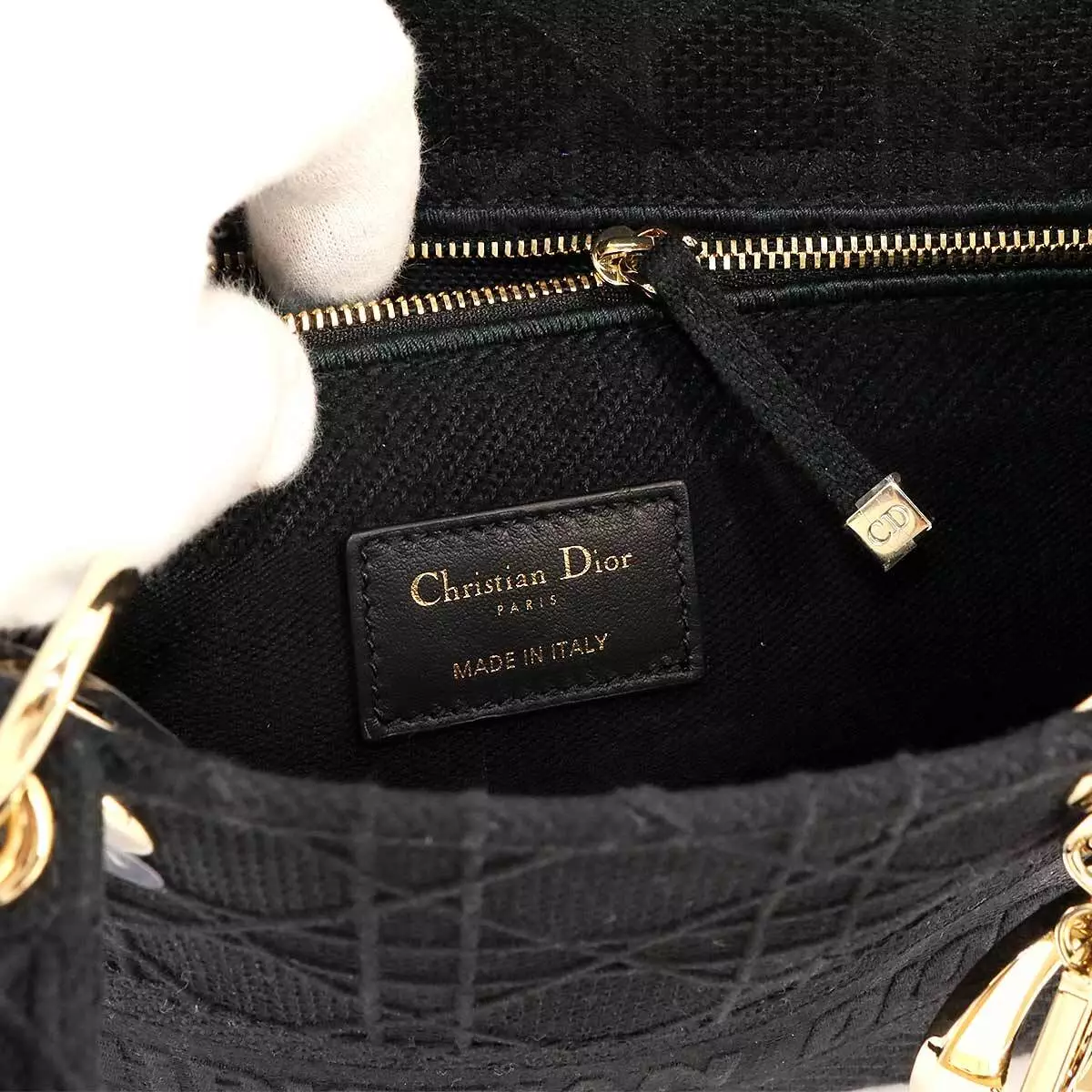 Christian Dior Lady D-Lite Medium Hand Shoulder Bag Canvas Black