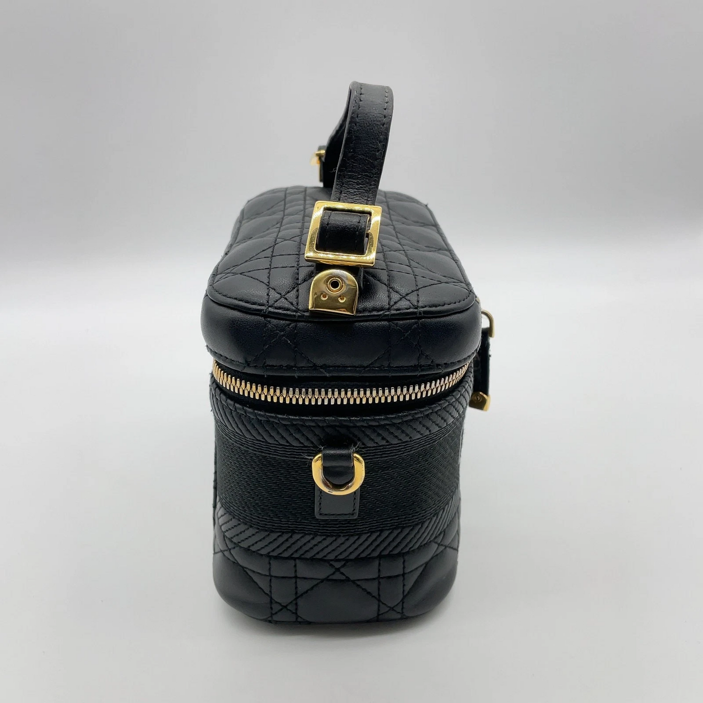Christian Dior Small Cannage Leather 2-Way Vanity Bag in Black