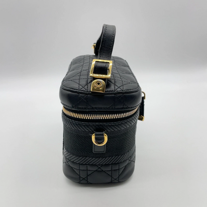 Christian Dior Small Cannage Leather 2-Way Vanity Bag in Black