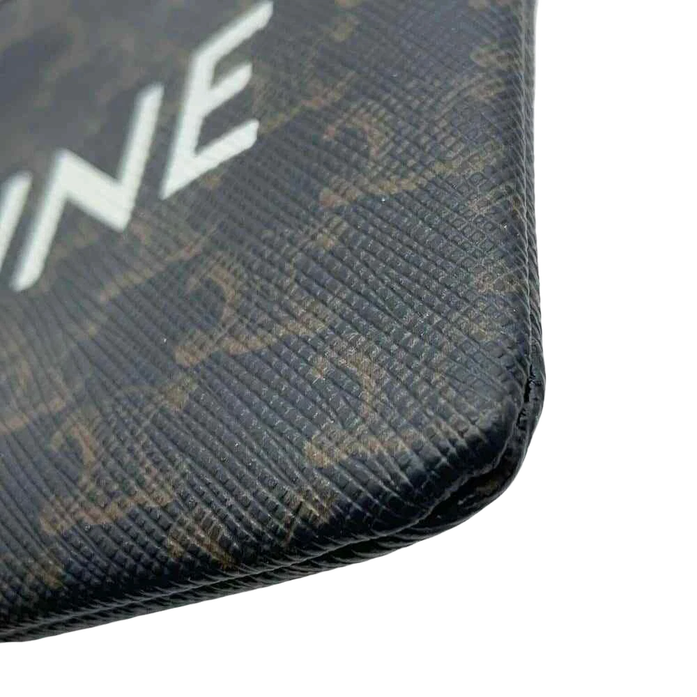 CELINE Triomphe Coin & Card Pouch PVC Coated Canvas Black