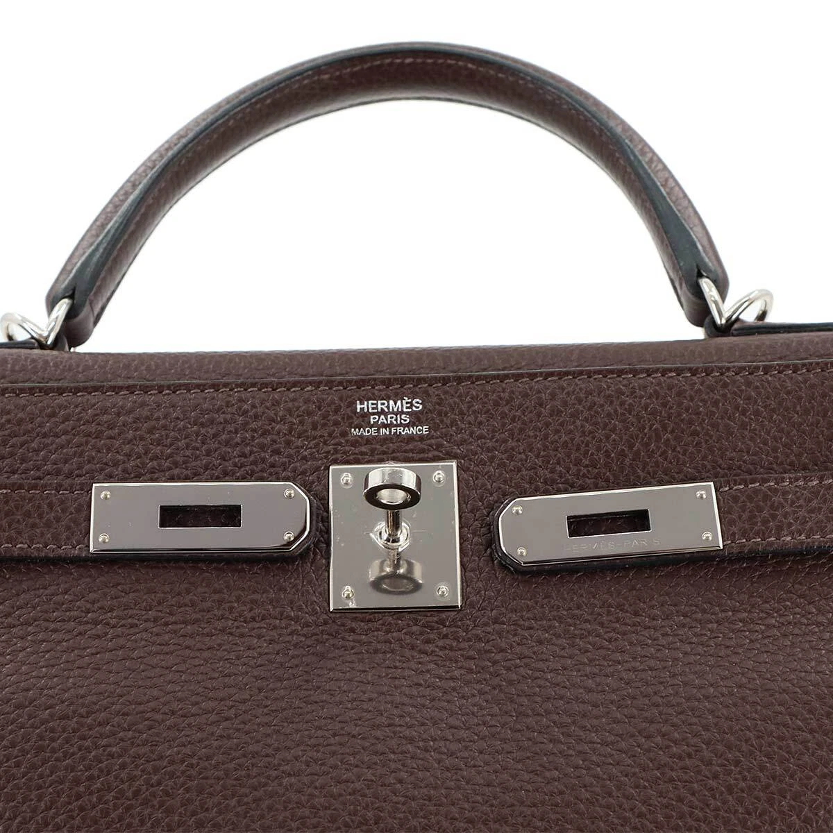 HERMES Kelly 32 Hand Shoulder Bag Taurillon Clemence Cacao Purse