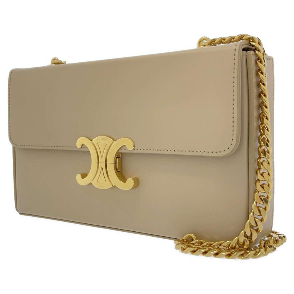 CELINE Chain Shoulder Bag Leather Beige