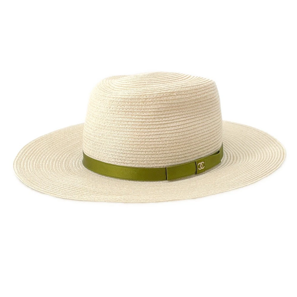 CHANEL CC Logo Ribbon Straw Hat Size M