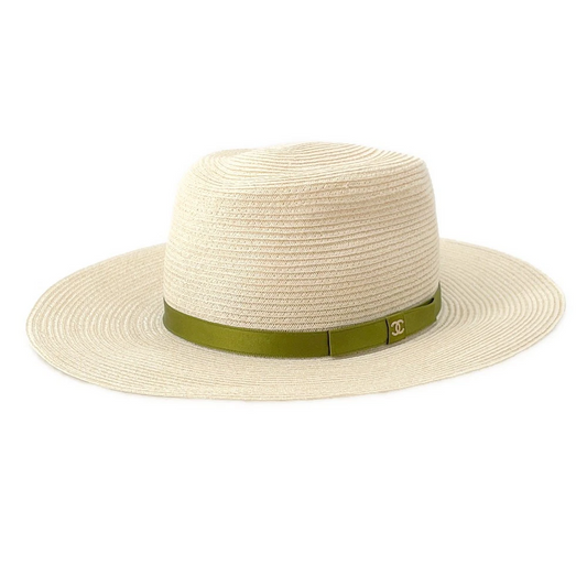 CHANEL CC Logo Ribbon Straw Hat Size M