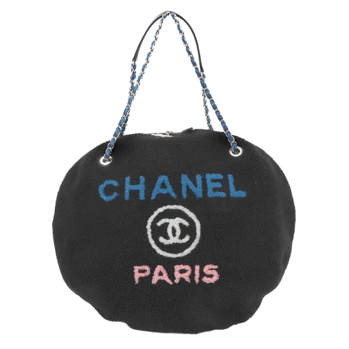 CHANEL Deauville Round Chain Shoulder Bag Shearling Black A57972